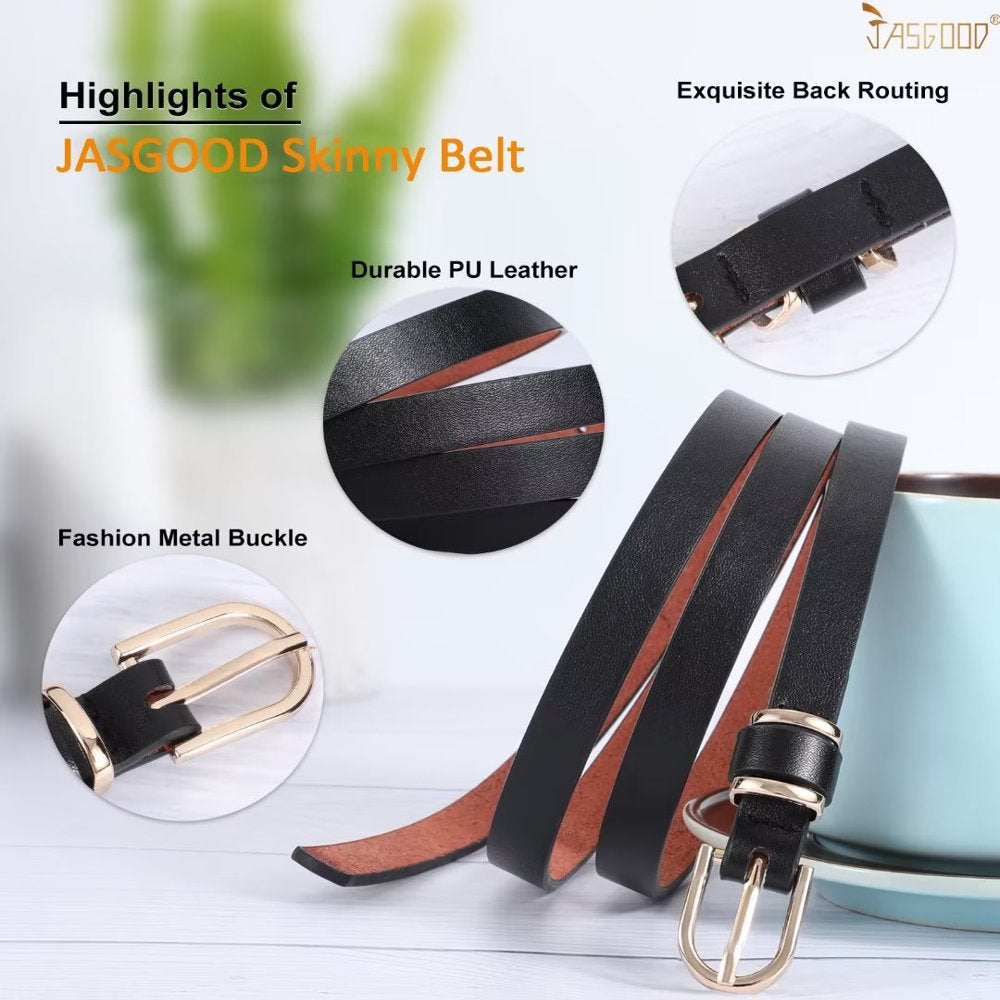 4Packs  Women'S Skinny Leather Belt Thin Waist Belts for Pants Jeans Dresses