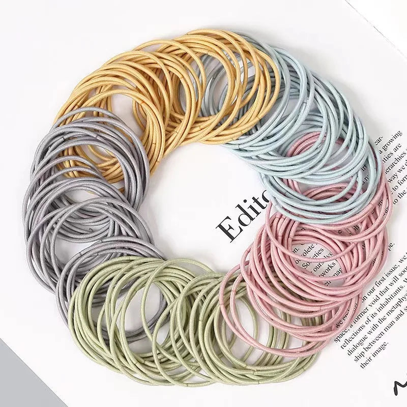 New 100Pcs/Set Women 5CM Basic Nylon Elastic Hair Bands Ponytail Hair Scrunchie Rubber Bands Headband Hair Accessories Headwear