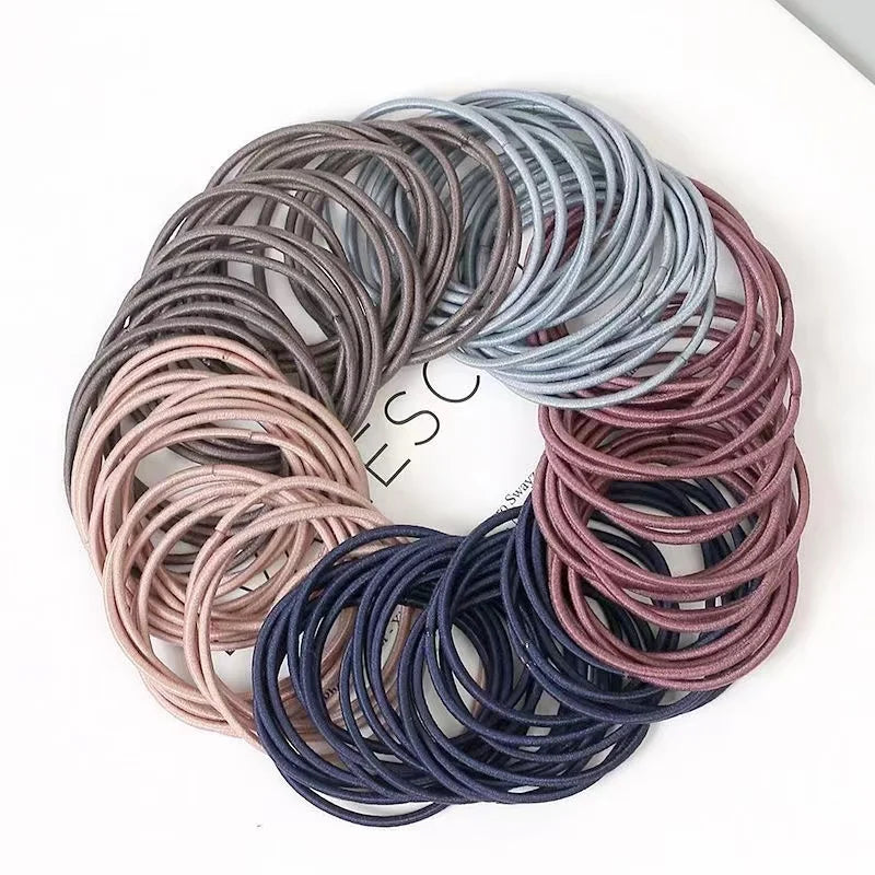 New 100Pcs/Set Women 5CM Basic Nylon Elastic Hair Bands Ponytail Hair Scrunchie Rubber Bands Headband Hair Accessories Headwear